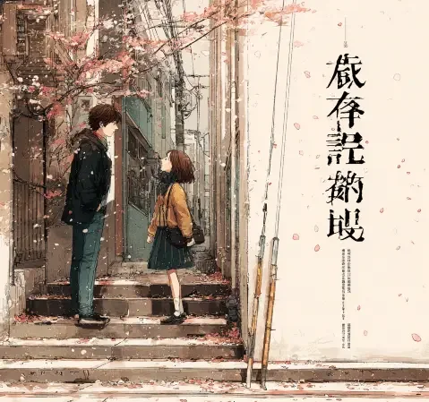 《雾中来信》封面：晨雾中的小镇邮局，邮差手持一封信